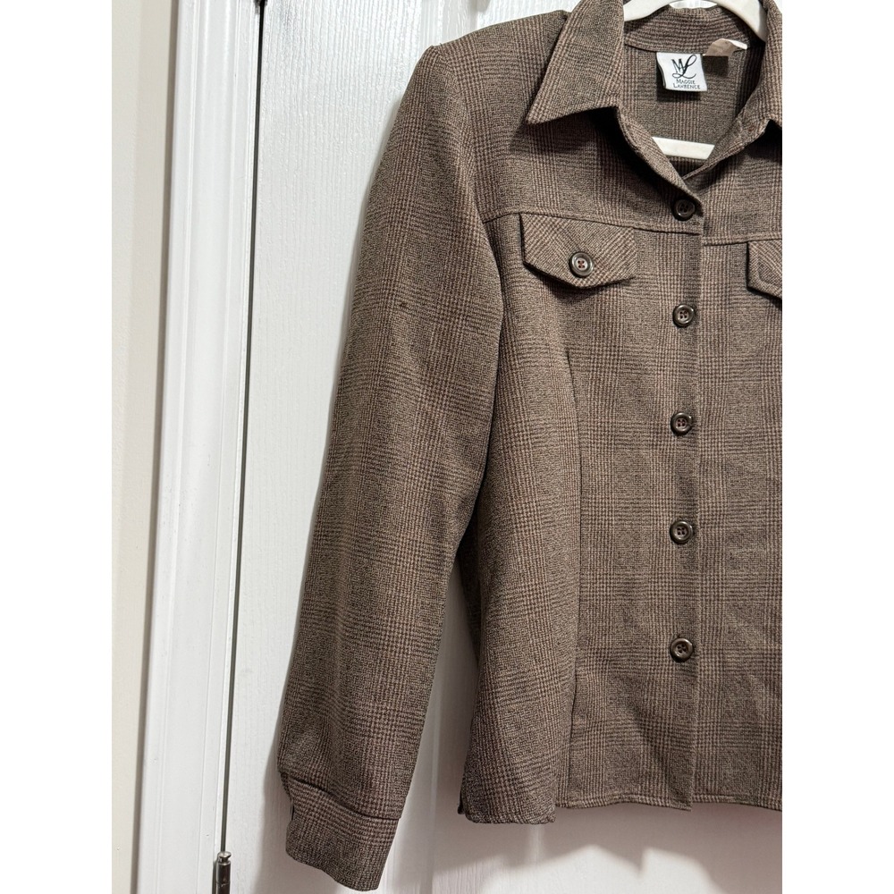 Vintage 90s Maggie Lawrence Plaid Button Up Shirt Jacket Women's M Brown Classic - Picture 12 of 16